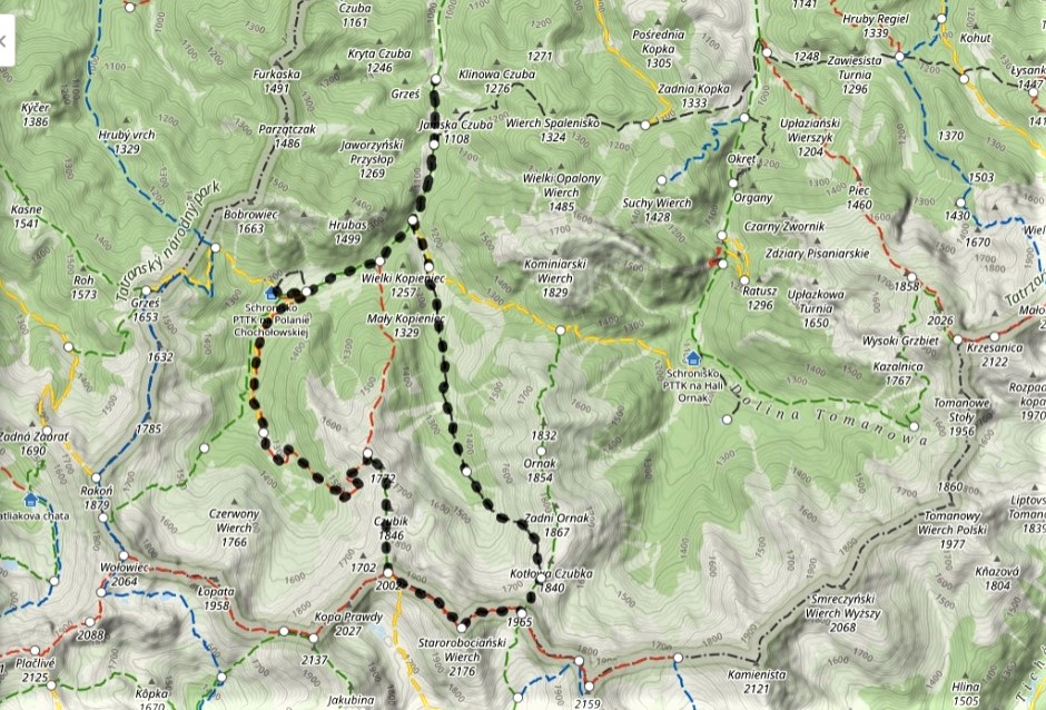 mapa wyjazdu na starorobociaski wierch